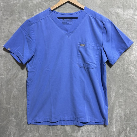 Figs Technical Collection Scrubs Women's Medium Blue‎ V Neck Solid Nurse Pocket - Picture 1 of 6
